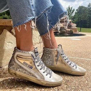 Golden Goose Slides High Top Glitter Sneakers - Size 39